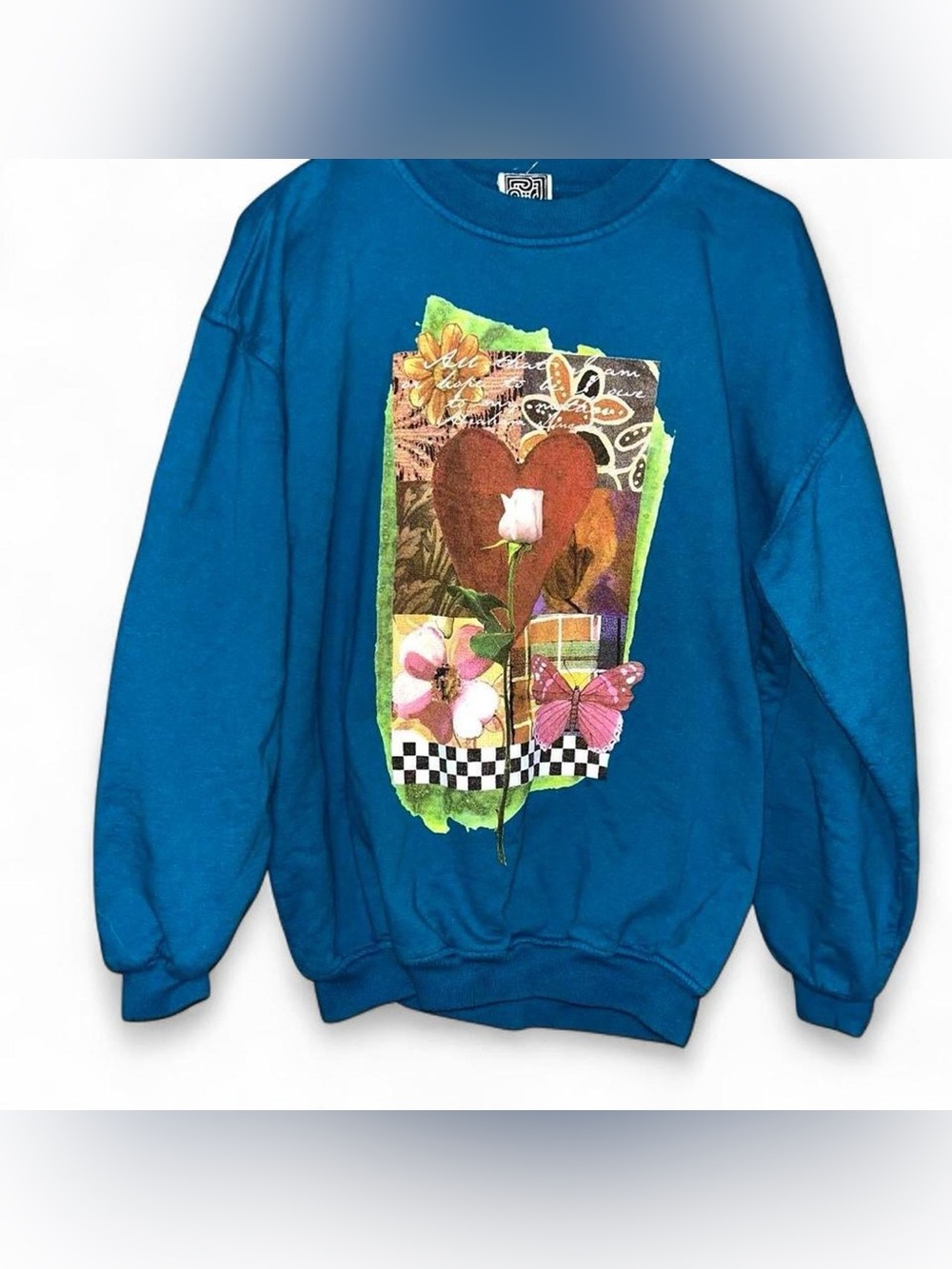 Vintage early 90's Blue and multi-coloured Maze crewneck sweatshirt #streetwear